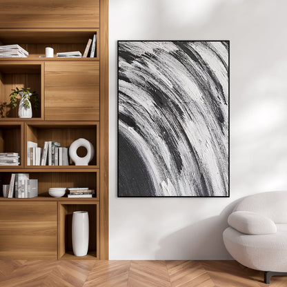 Expressive Abstract Waves in Black and White Oil Painting for Modern Spaces