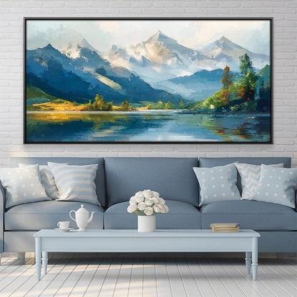 Tranquil Mountain Lake Oil Painting for Serene Home Decor