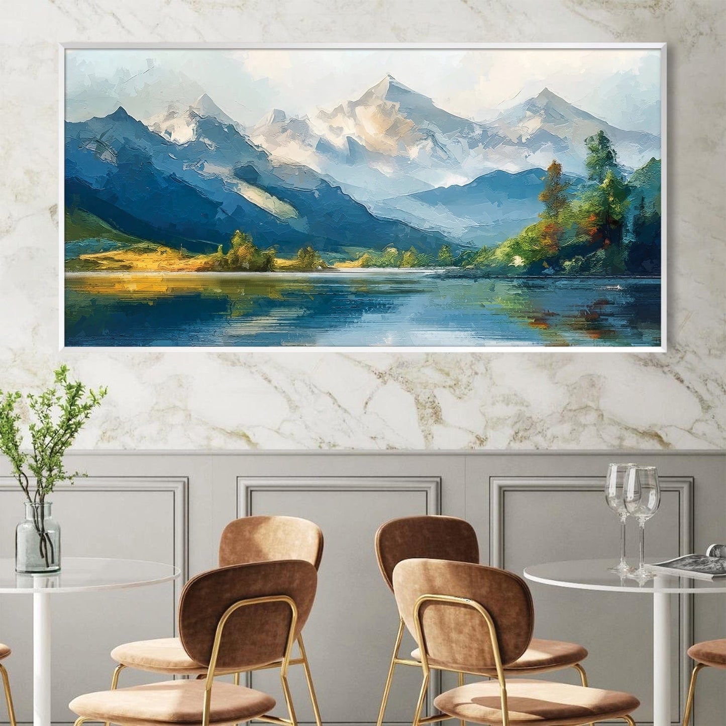 Tranquil Mountain Lake Oil Painting for Serene Home Decor