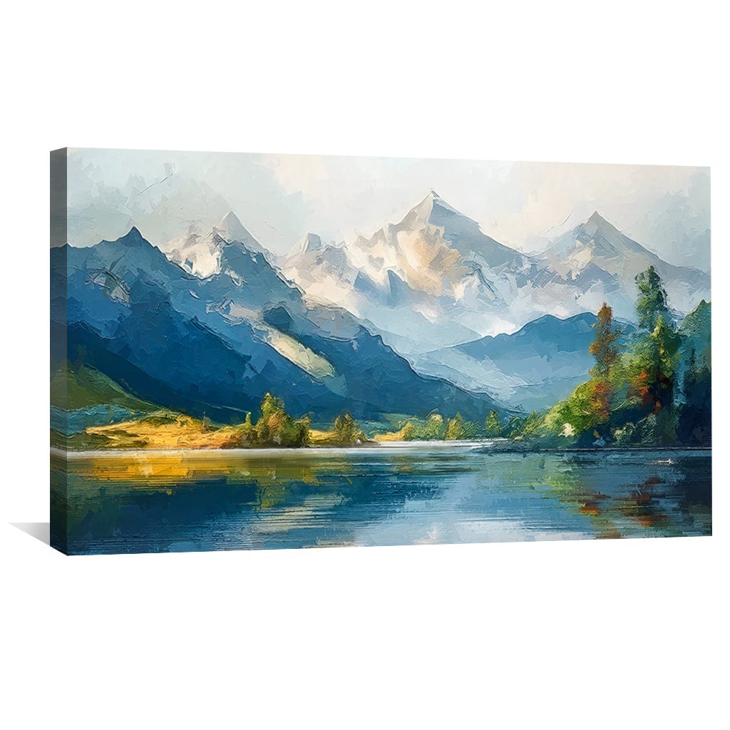 Tranquil Mountain Lake Oil Painting for Serene Home Decor