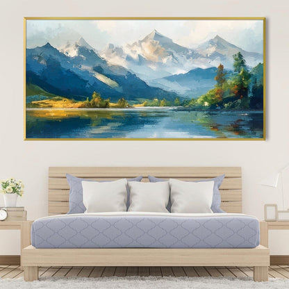 Tranquil Mountain Lake Oil Painting for Serene Home Decor