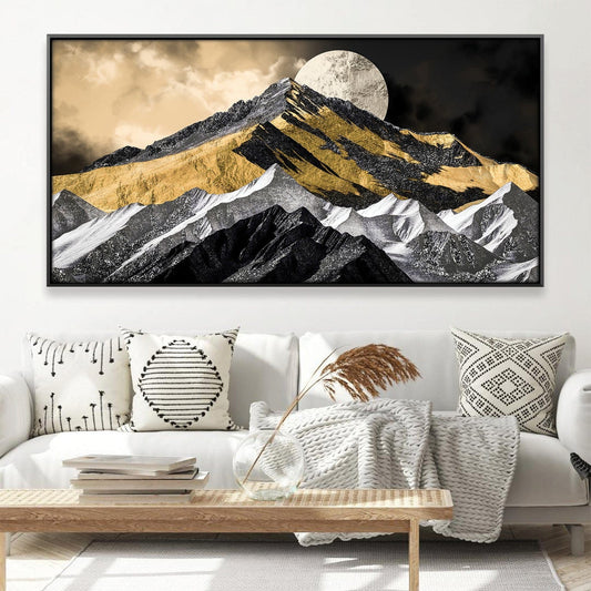 Stunning Mountain Landscape with Moonlit Eclipse Oil Painting