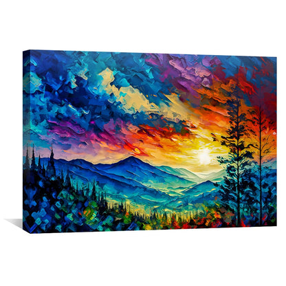 Vibrant Sunrise Mountain Landscape Oil Painting for Home Decor