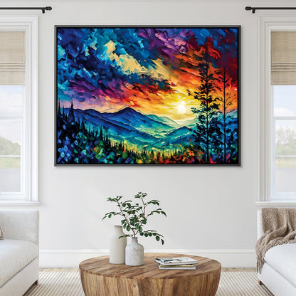 Vibrant Sunrise Mountain Landscape Oil Painting for Home Decor