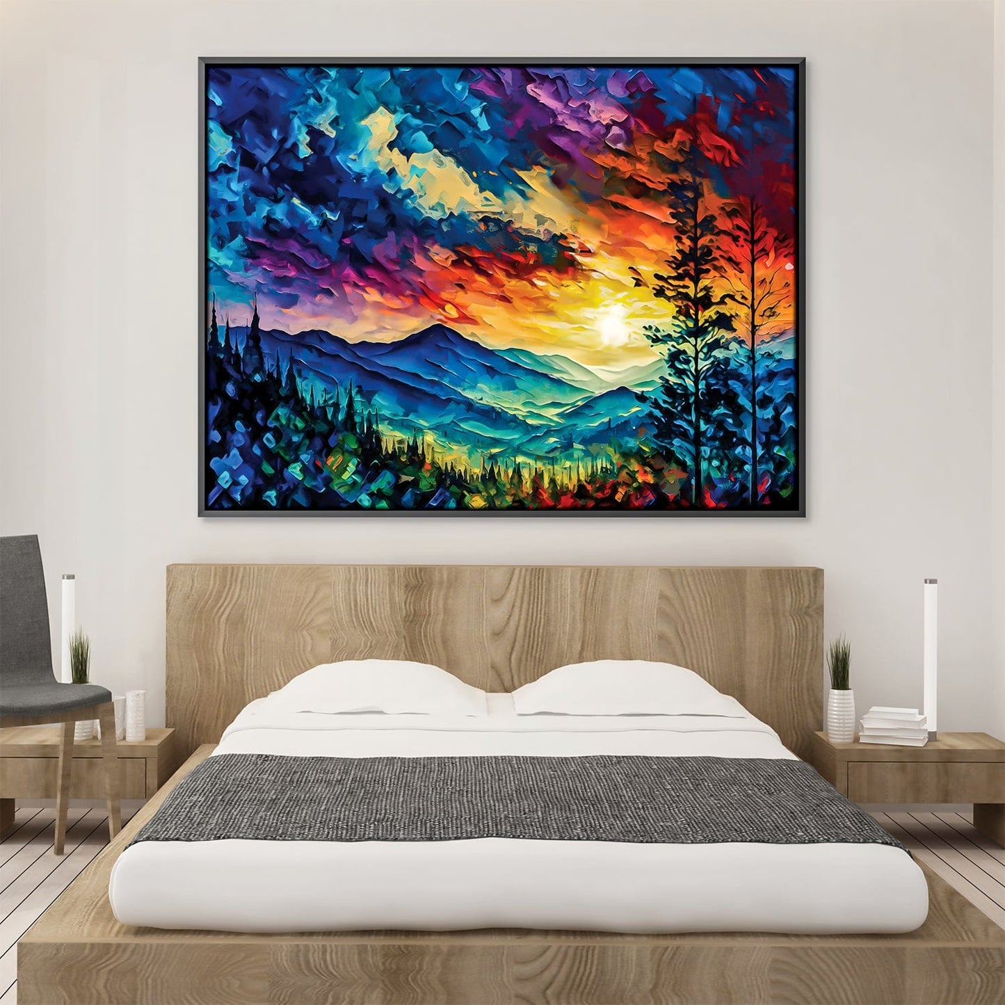 Vibrant Sunrise Mountain Landscape Oil Painting for Home Decor