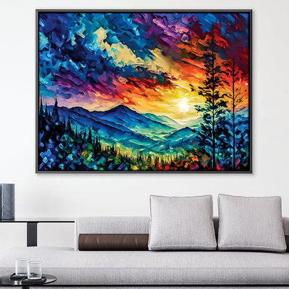 Vibrant Sunrise Mountain Landscape Oil Painting for Home Decor