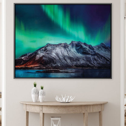 Vibrant Northern Lights Over Majestic Mountain Landscape Oil Painting