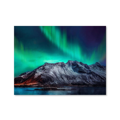 Vibrant Northern Lights Over Majestic Mountain Landscape Oil Painting