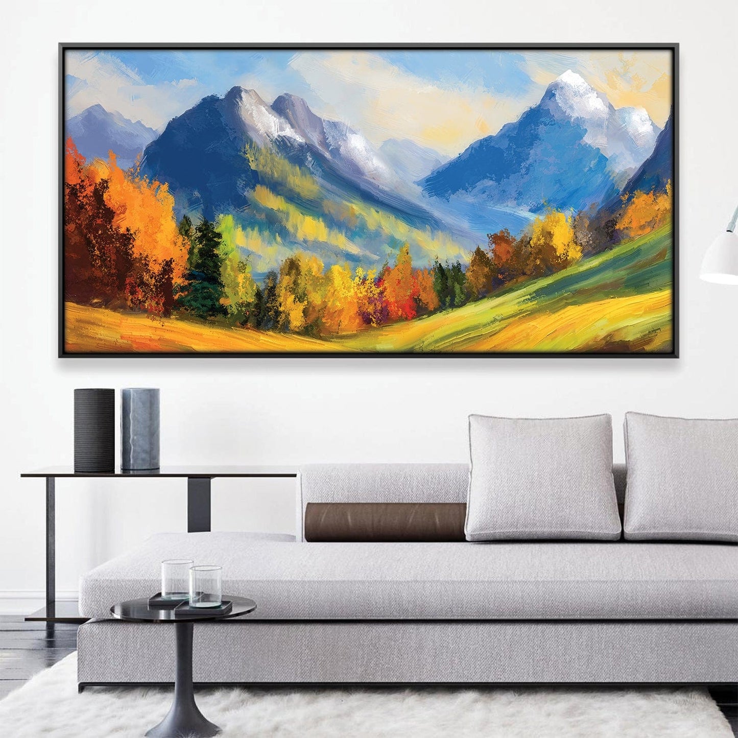 Vibrant Mountain Landscape Oil Painting with Autumn Colors