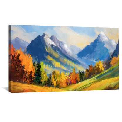 Vibrant Mountain Landscape Oil Painting with Autumn Colors