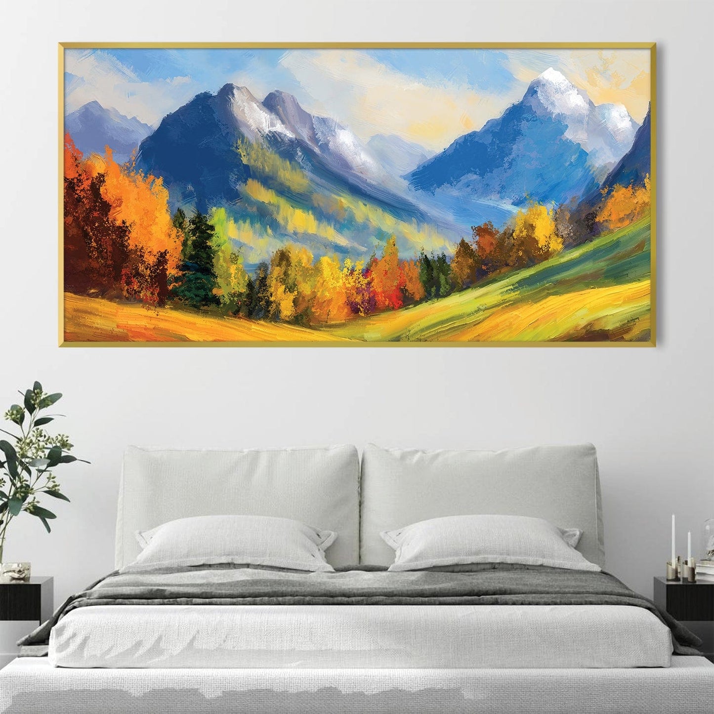 Vibrant Mountain Landscape Oil Painting with Autumn Colors