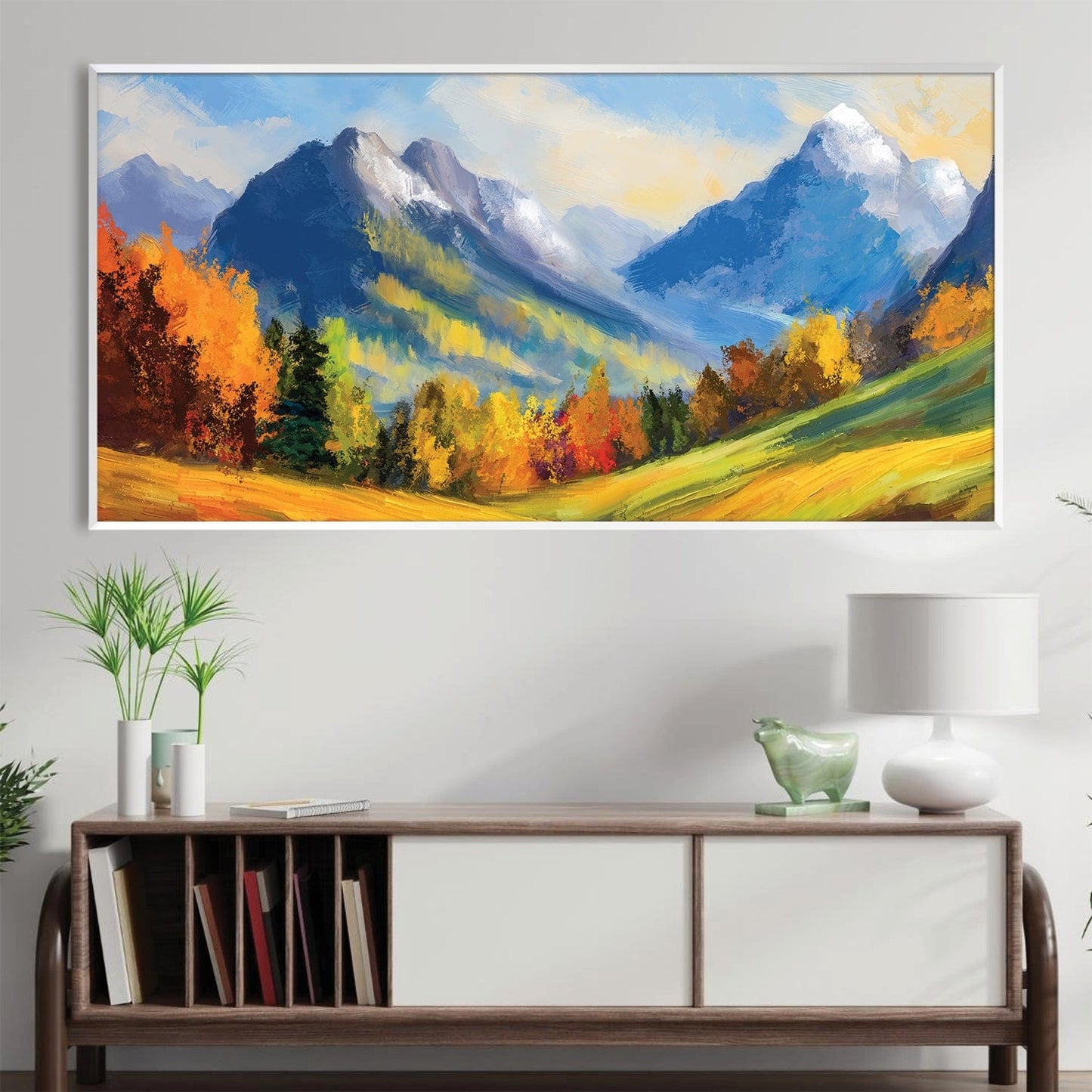 Vibrant Mountain Landscape Oil Painting with Autumn Colors