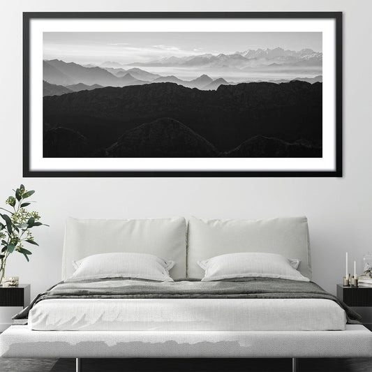 Majestic Mountain Silhouette Oil Painting for Elegant Home Decor