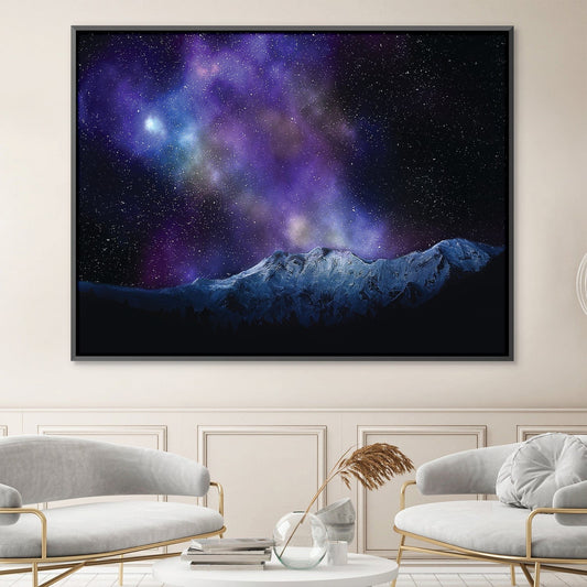 Starlit Mountainscape Oil Painting for Cosmic Home Decor