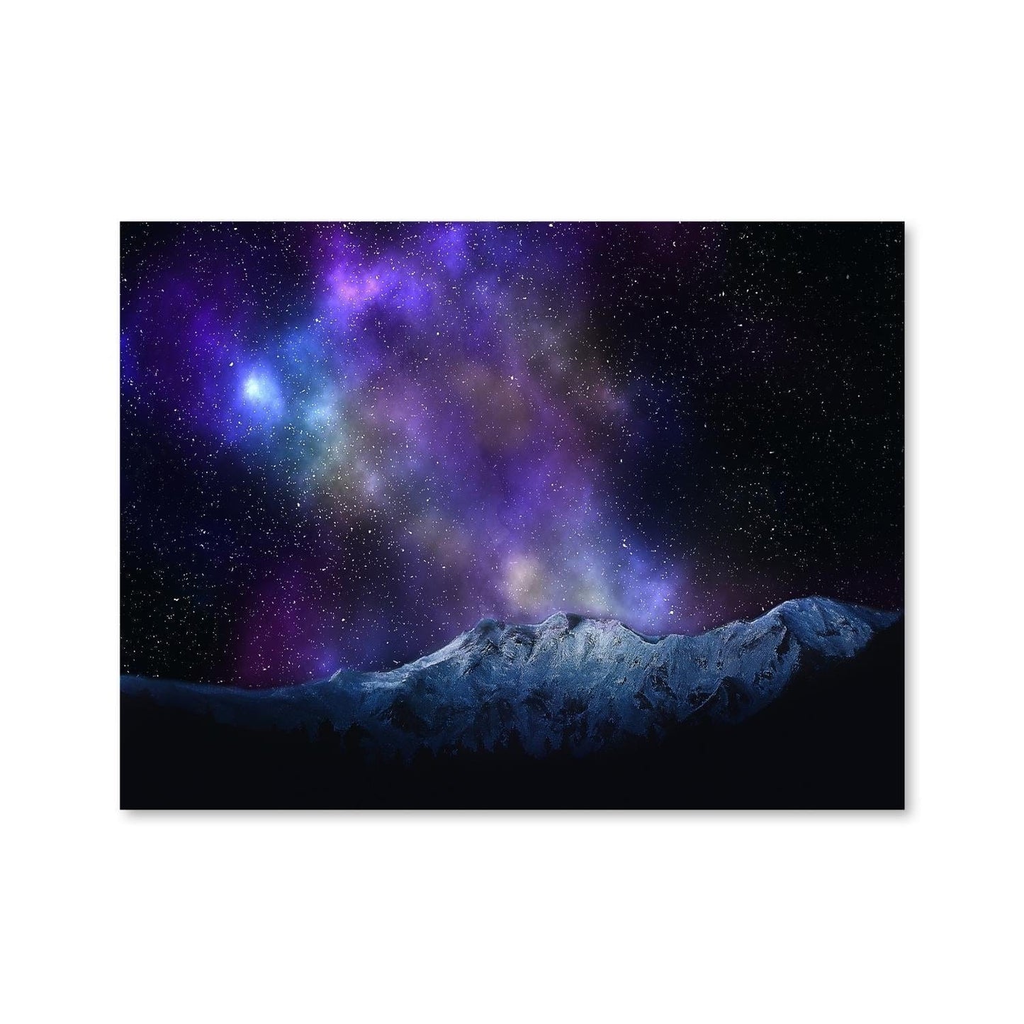 Starlit Mountainscape Oil Painting for Cosmic Home Decor