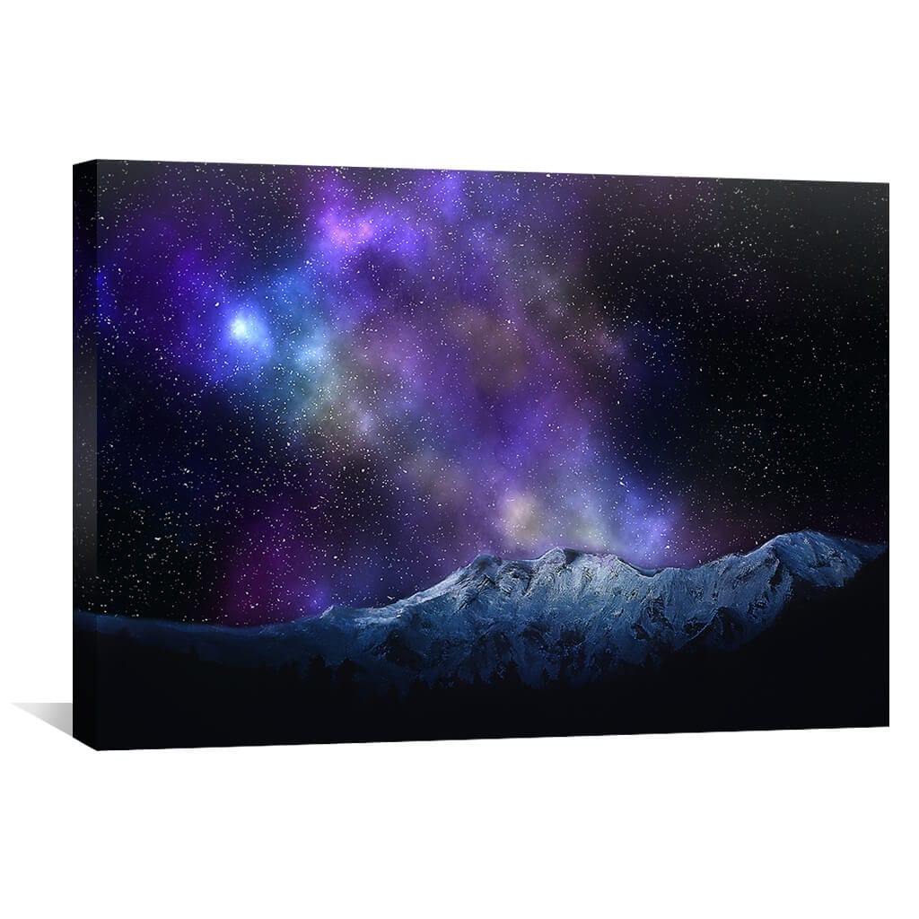 Starlit Mountainscape Oil Painting for Cosmic Home Decor