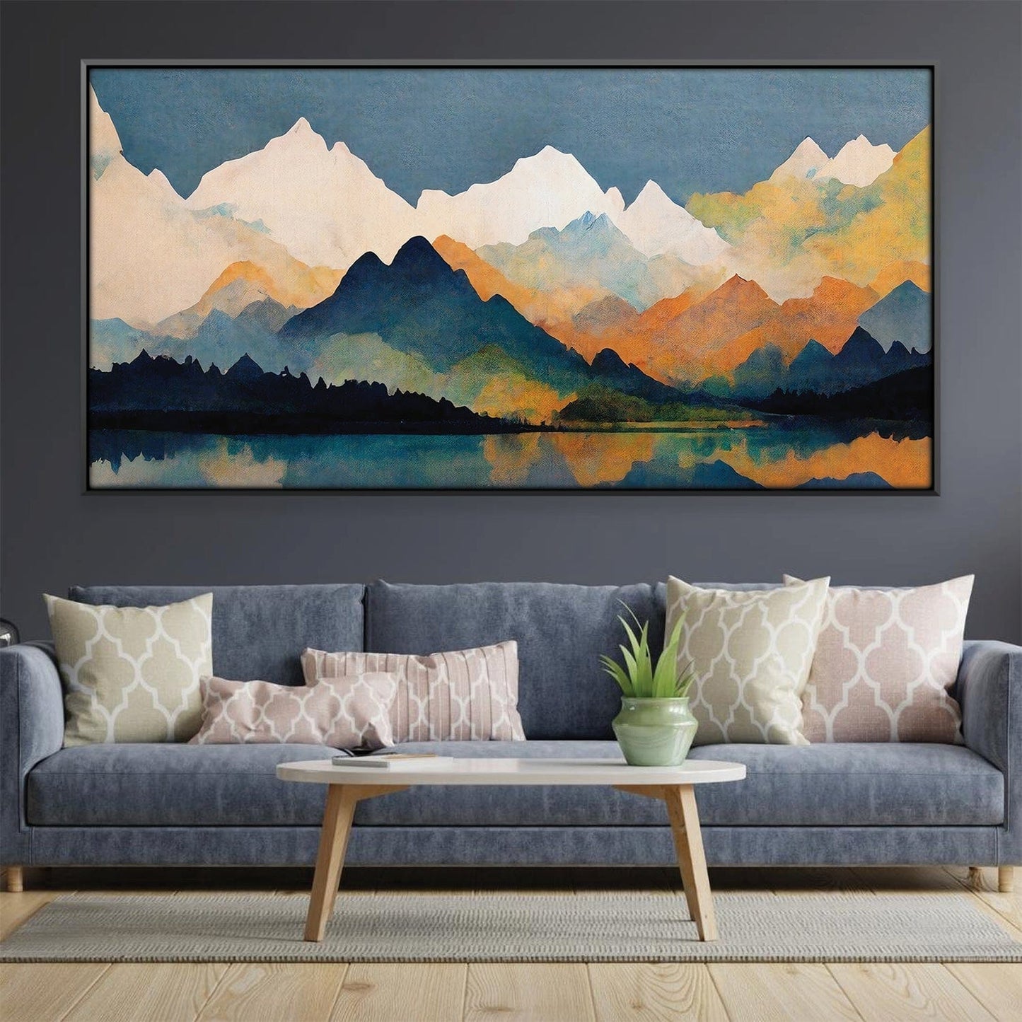 Majestic Mountains Reflection in Vibrant Oil Painting Canvas