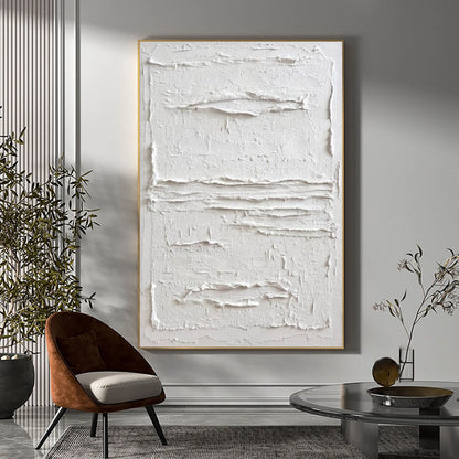 Textured White Abstract Oil Painting for Modern Minimalist Decor