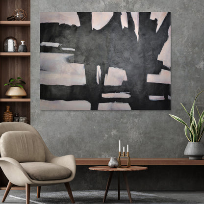 Abstract Black and White Oil Painting for Modern Home Decor