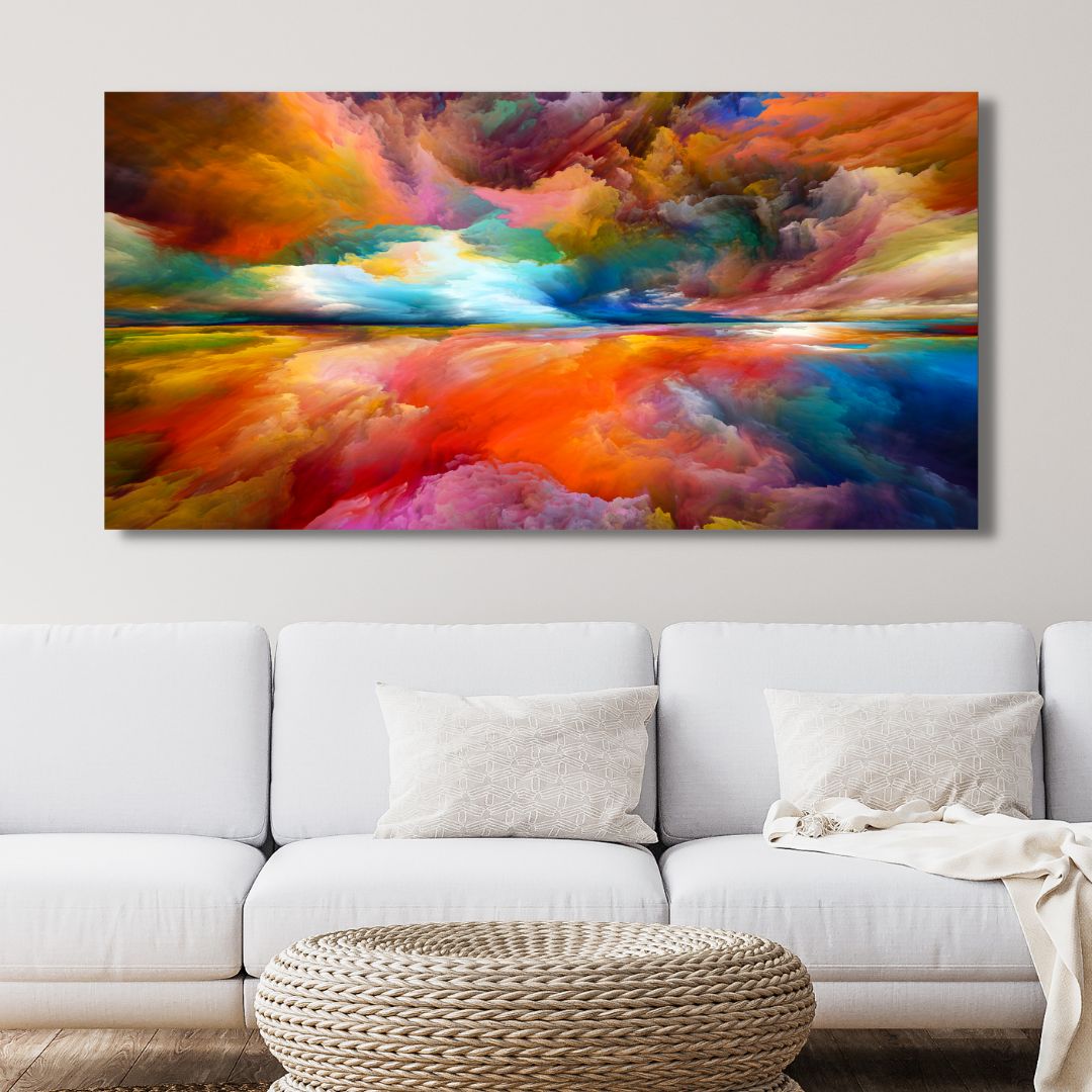 Vibrant Abstract Oil Painting of Colorful Morning Clouds and Scenic Sky