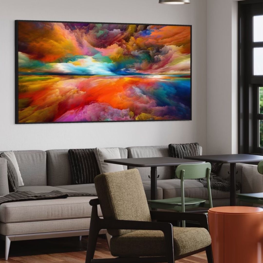 Vibrant Abstract Oil Painting of Colorful Morning Clouds and Scenic Sky