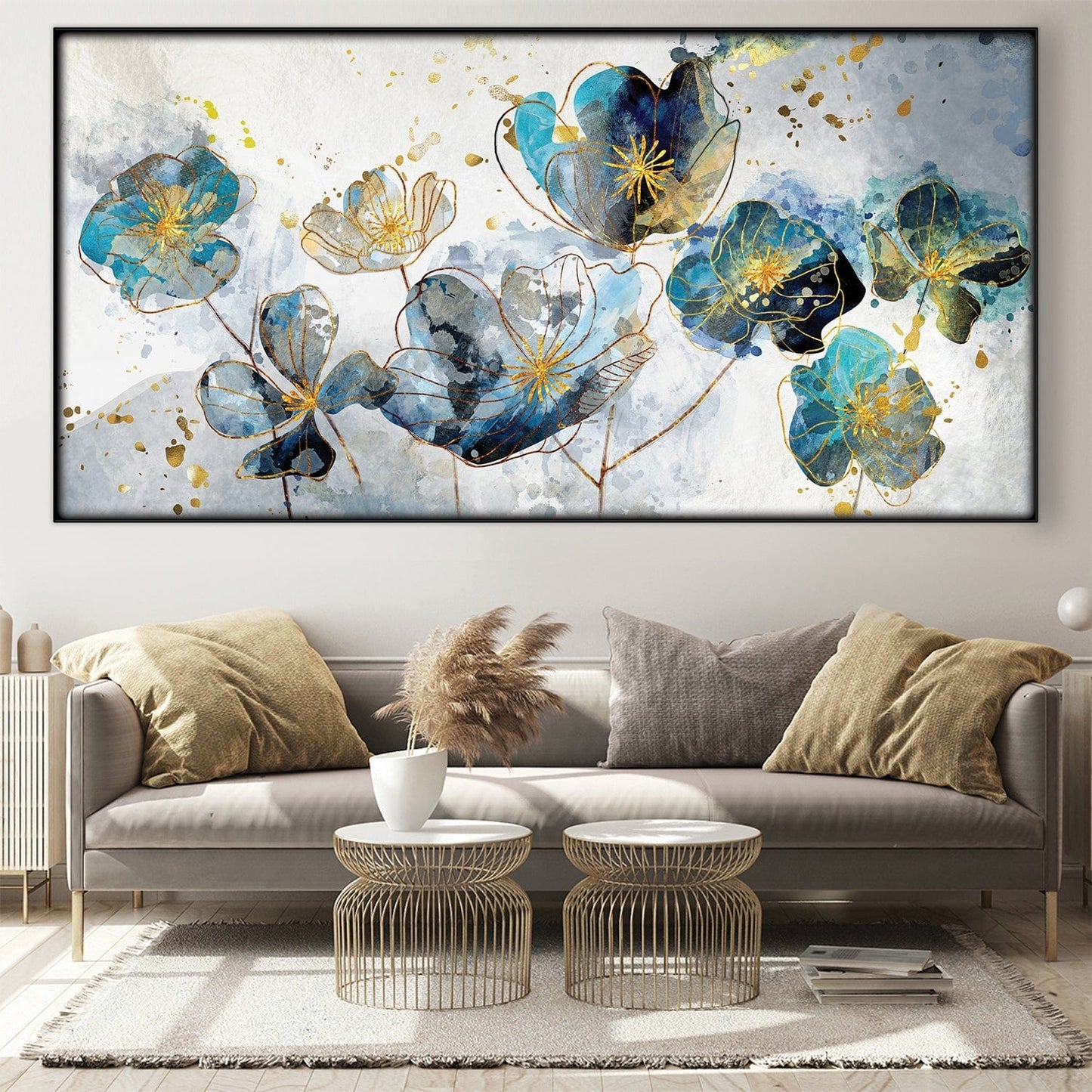 Elegant Blue Floral Oil Painting for Modern Home Decor