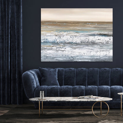 Serene Coastal Waves - Abstract Oil Painting for Tranquil Home Decor