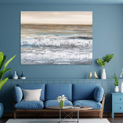 Serene Coastal Waves - Abstract Oil Painting for Tranquil Home Decor