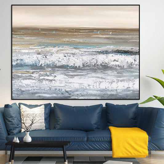 Serene Coastal Waves - Abstract Oil Painting for Tranquil Home Decor