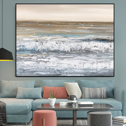 Serene Coastal Waves - Abstract Oil Painting for Tranquil Home Decor