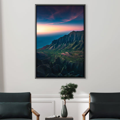 Tranquil Hawaiian Landscape Oil Painting of Na Pali Coast at Dusk