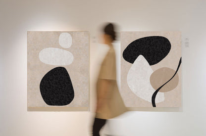 Modern Beige and Black Abstract Oil Painting for Contemporary Home Decor