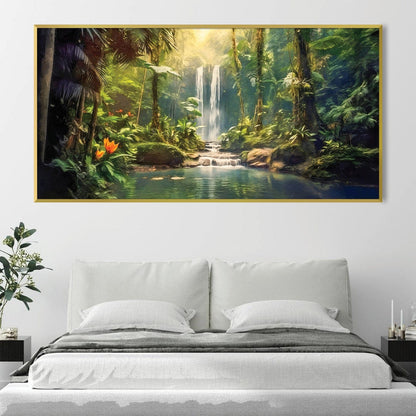 Lush Waterfall Landscape Oil Painting for Serene Home Decor
