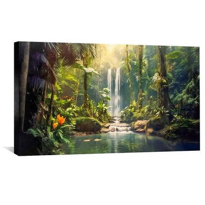 Lush Waterfall Landscape Oil Painting for Serene Home Decor