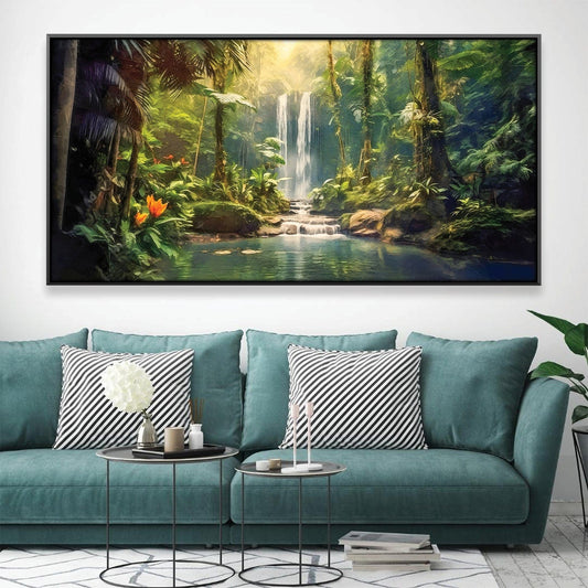 Lush Waterfall Landscape Oil Painting for Serene Home Decor