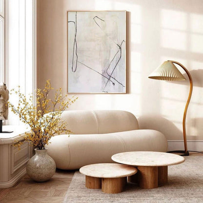 Abstract White Minimalist Oil Painting with Elegant Lines for Modern Home Decor