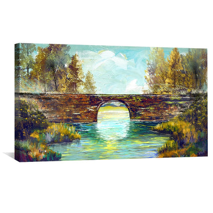 Serene Landscape Oil Painting with Bridge and Tranquil Waters