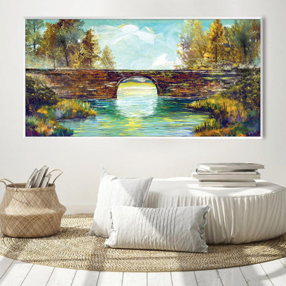 Serene Landscape Oil Painting with Bridge and Tranquil Waters