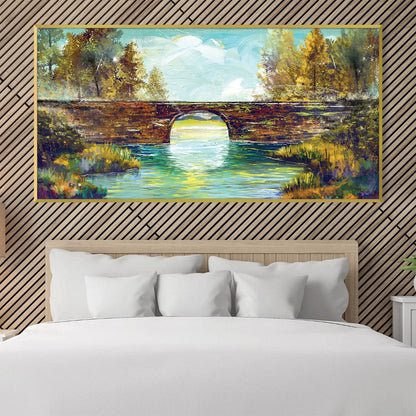 Serene Landscape Oil Painting with Bridge and Tranquil Waters