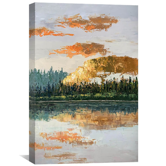 Serene Landscape Oil Painting with Vibrant Skies and Reflective Water