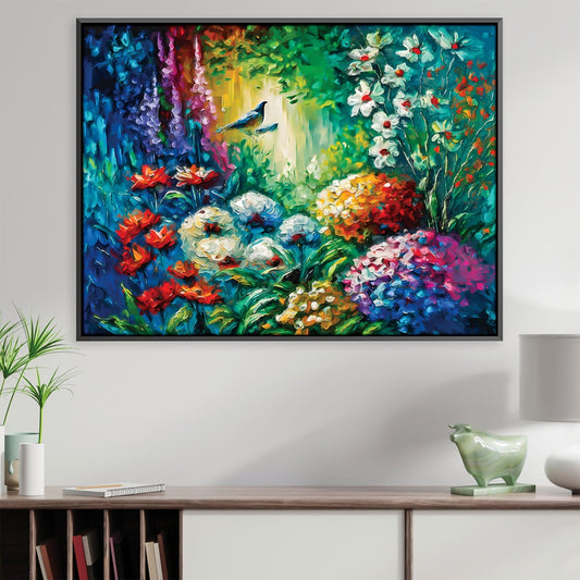 Vibrant Oil Painting of Nature’s Garden in Bloom - Colorful Floral Canvas Art