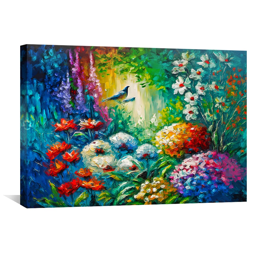 Vibrant Oil Painting of Nature’s Garden in Bloom - Colorful Floral Canvas Art