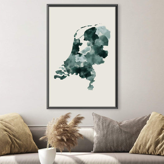 Abstract Green Map of Netherlands | Elegant Oil Painting for Modern Decor