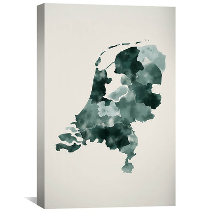 Abstract Green Map of Netherlands | Elegant Oil Painting for Modern Decor