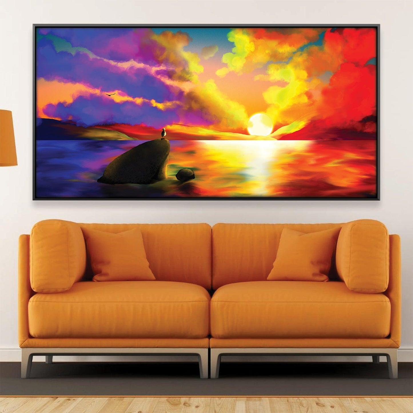 Vibrant Sunset Over Calm Waters - Inspiring Oil Painting for Home Decor