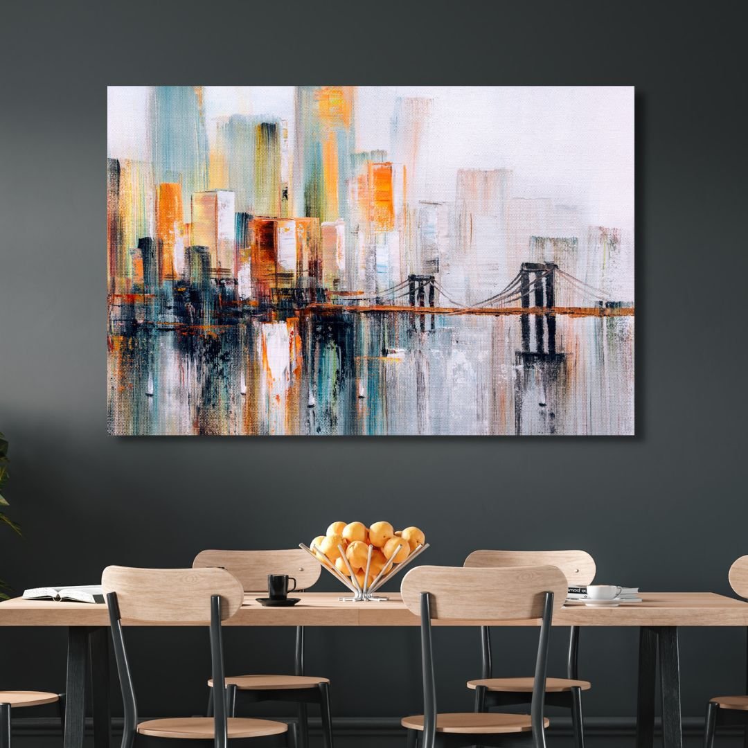 Vibrant Abstract New York City Skyline Oil Painting for Modern Home Decor