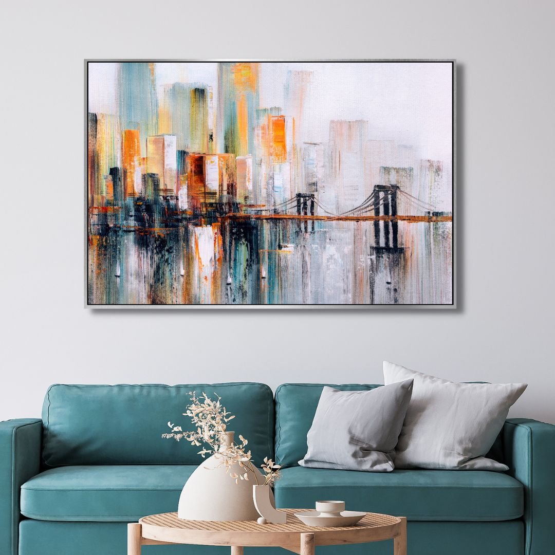 Vibrant Abstract New York City Skyline Oil Painting for Modern Home Decor