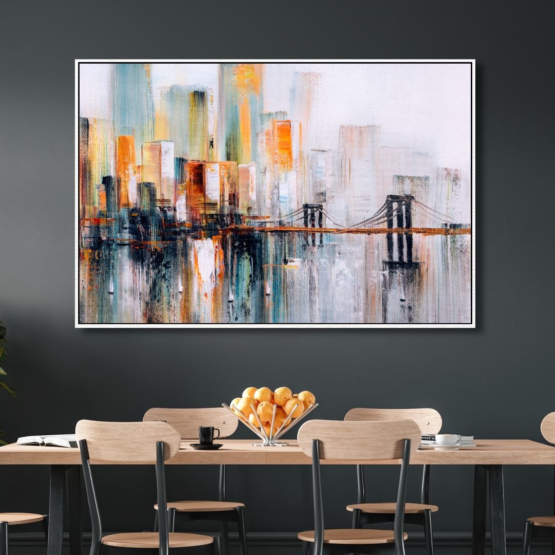 Vibrant Abstract New York City Skyline Oil Painting for Modern Home Decor