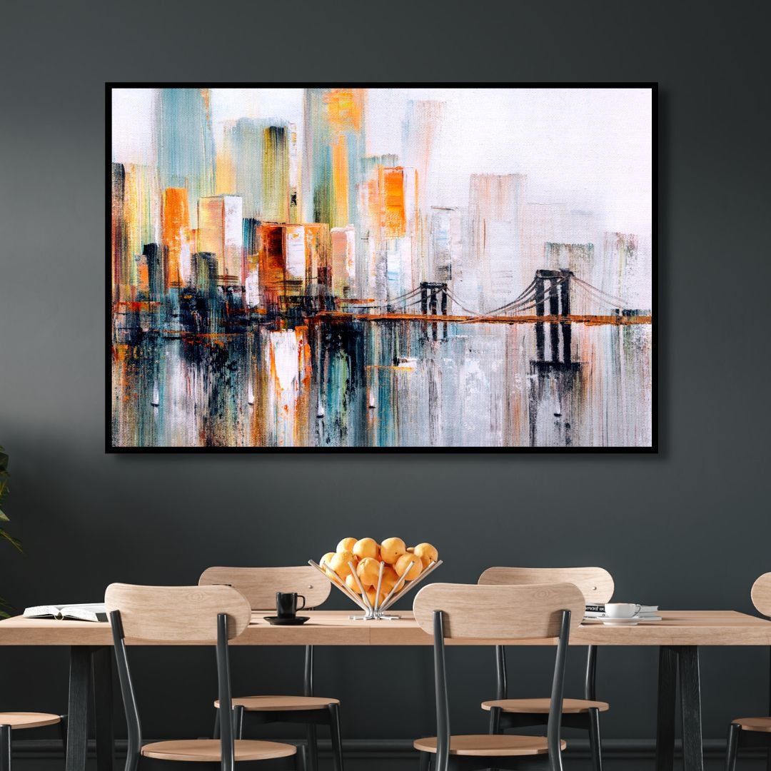 Vibrant Abstract New York City Skyline Oil Painting for Modern Home Decor