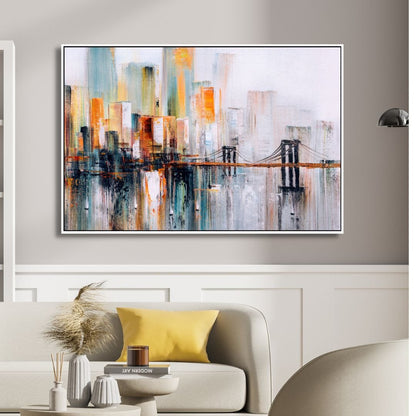 Vibrant Abstract New York City Skyline Oil Painting for Modern Home Decor